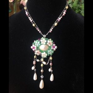 Vintage flower cluster bead necklace